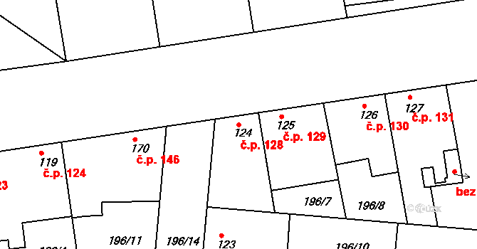 Nehvizdy 128 na parcele st. 124 v KÚ Nehvizdy, Katastrální mapa