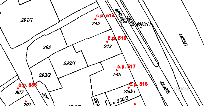 Jáchymov 515 na parcele st. 243 v KÚ Jáchymov, Katastrální mapa