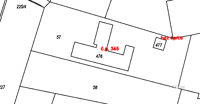 Tachlovice 345 na parcele st. 476 v KÚ Tachlovice, Katastrální mapa
