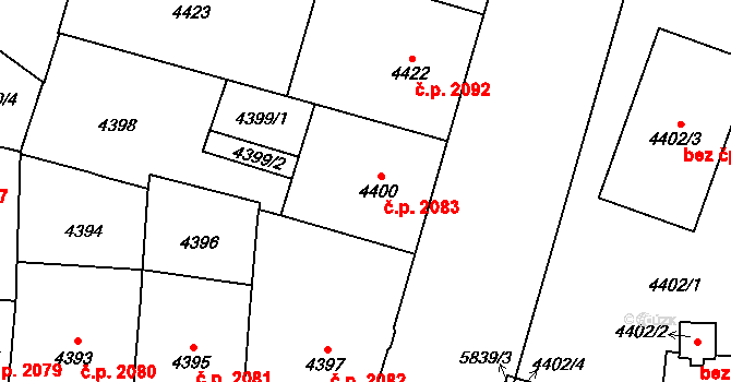 Jihlava 2083 na parcele st. 4400 v KÚ Jihlava, Katastrální mapa