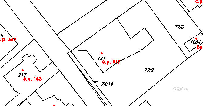 Radošovice 117, Říčany na parcele st. 191 v KÚ Říčany-Radošovice, Katastrální mapa