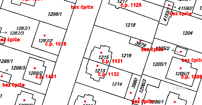 Čelákovice 1131 na parcele st. 1215 v KÚ Čelákovice, Katastrální mapa