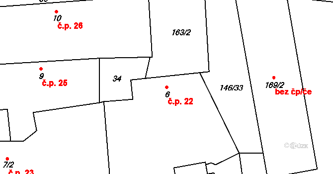 Osečany 22 na parcele st. 6 v KÚ Osečany, Katastrální mapa