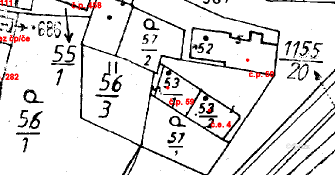Osek 59 na parcele st. 53/2 v KÚ Osek u Rokycan, Katastrální mapa