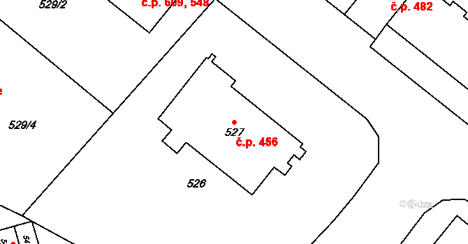 Vyškov-Předměstí 456, Vyškov na parcele st. 527 v KÚ Vyškov, Katastrální mapa