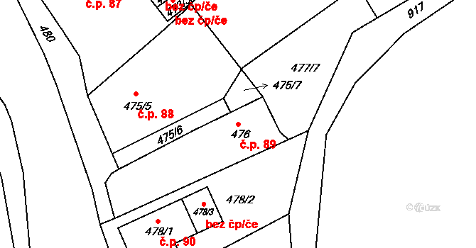 Krásné Loučky 89, Krnov na parcele st. 476 v KÚ Krásné Loučky, Katastrální mapa