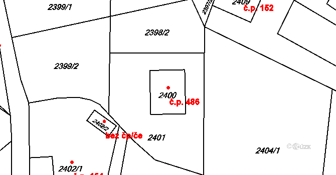 Fryčovice 486 na parcele st. 2400 v KÚ Fryčovice, Katastrální mapa