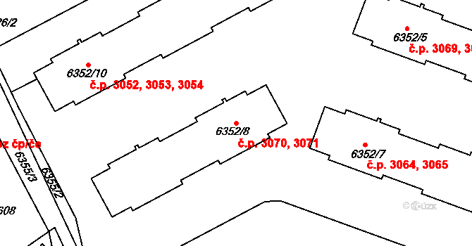 Kladno 3070,3071 na parcele st. 6352/8 v KÚ Kladno, Katastrální mapa