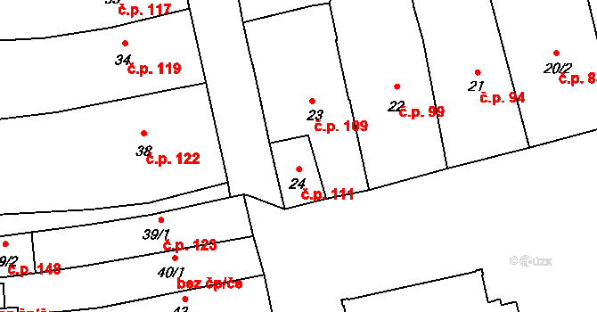 Šumperk 111 na parcele st. 24 v KÚ Šumperk, Katastrální mapa