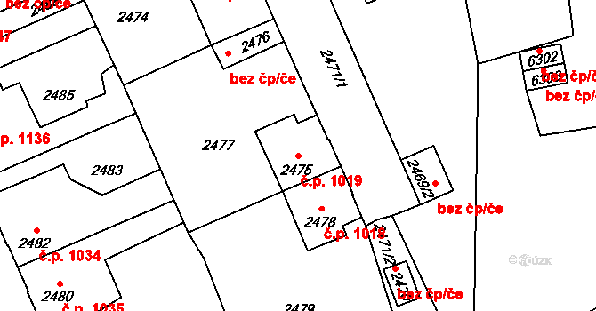 Kročehlavy 1019, Kladno na parcele st. 2475 v KÚ Kročehlavy, Katastrální mapa