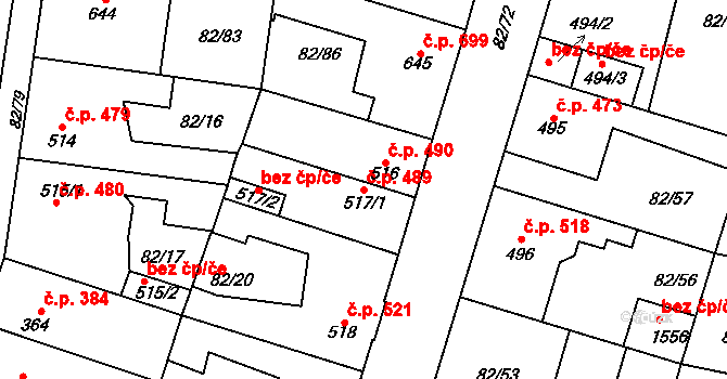 Rozdělov 489, Kladno na parcele st. 517/1 v KÚ Rozdělov, Katastrální mapa
