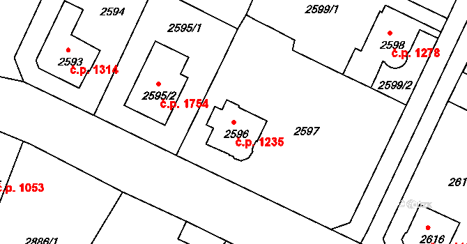 Děčín VI-Letná 1235, Děčín na parcele st. 2596 v KÚ Podmokly, Katastrální mapa