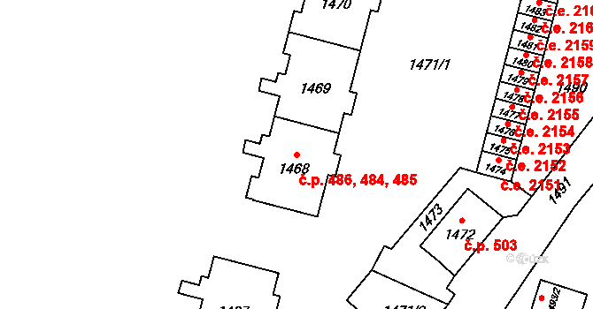 Hlubočky 484,485,486 na parcele st. 1470 v KÚ Hlubočky, Katastrální mapa