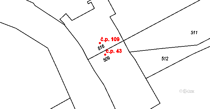 Žerotín 43 na parcele st. 509 v KÚ Žerotín, Katastrální mapa