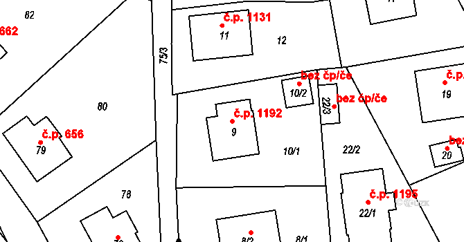 Hořovice 1192 na parcele st. 9 v KÚ Velká Víska, Katastrální mapa
