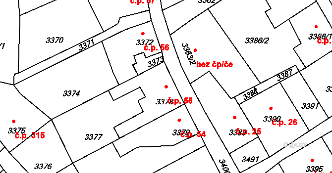 Mimoň I 55, Mimoň na parcele st. 3378 v KÚ Mimoň, Katastrální mapa