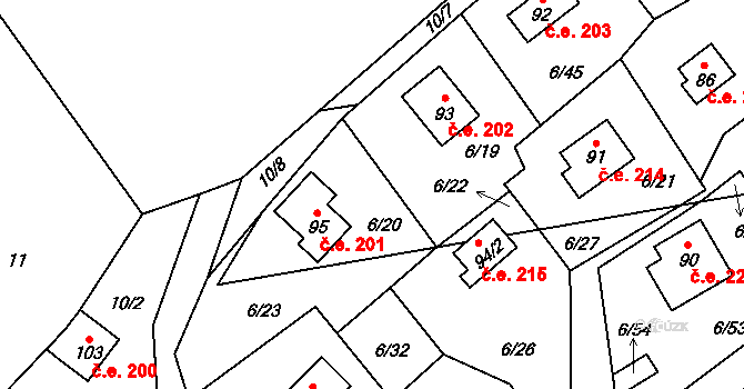 Dřevce 201, Třebívlice na parcele st. 95 v KÚ Dřevce, Katastrální mapa