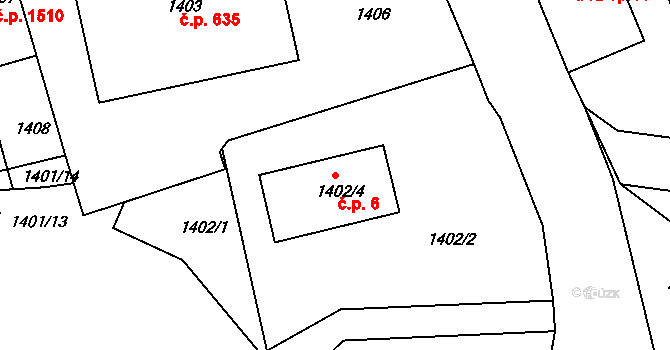 Roudnice nad Labem 6 na parcele st. 1402/4 v KÚ Roudnice nad Labem, Katastrální mapa