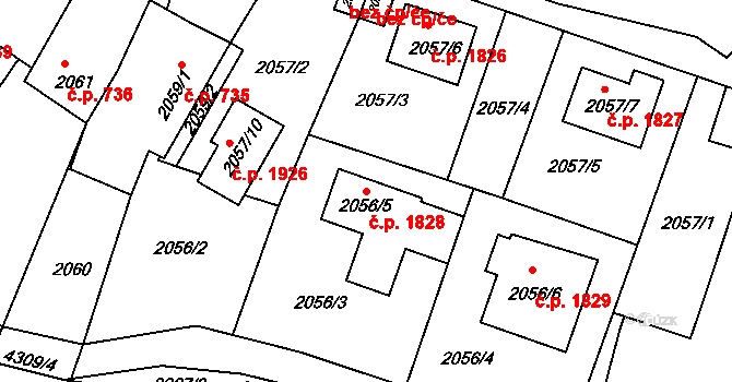 Roudnice nad Labem 1828 na parcele st. 2056/5 v KÚ Roudnice nad Labem, Katastrální mapa