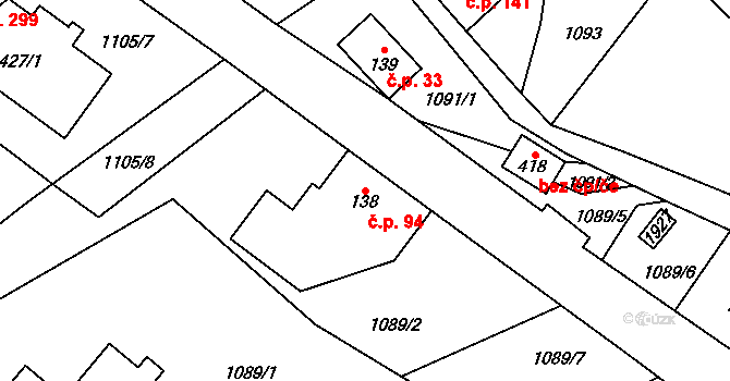 Chuchelna 94 na parcele st. 138 v KÚ Chuchelna, Katastrální mapa