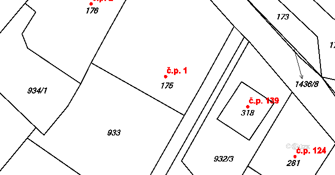 Podhorní Újezd 1, Podhorní Újezd a Vojice na parcele st. 175 v KÚ Podhorní Újezd, Katastrální mapa
