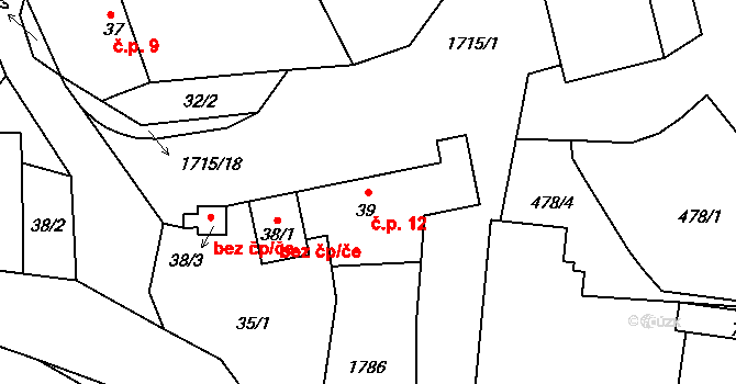 Březnice 12 na parcele st. 39 v KÚ Březnice u Bechyně, Katastrální mapa