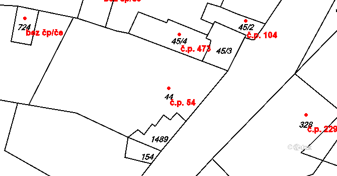 Chýnov 54 na parcele st. 44 v KÚ Chýnov u Tábora, Katastrální mapa