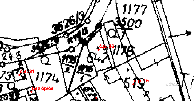 Byšičky 26, Lysá nad Labem na parcele st. 642 v KÚ Lysá nad Labem, Katastrální mapa