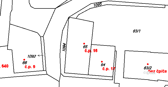 Bohosudov 16, Krupka na parcele st. 65 v KÚ Bohosudov, Katastrální mapa