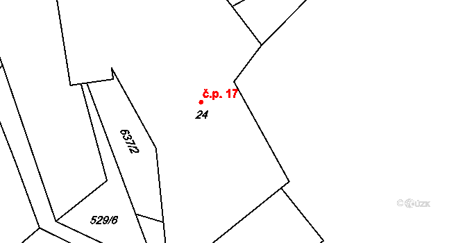 Sokolí 17, Třebíč na parcele st. 24 v KÚ Sokolí, Katastrální mapa