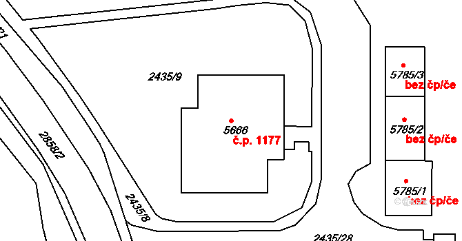 Chrudim IV 1177, Chrudim na parcele st. 5666 v KÚ Chrudim, Katastrální mapa