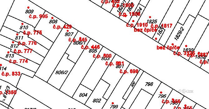 Žabovřesky 501, Brno na parcele st. 803 v KÚ Žabovřesky, Katastrální mapa