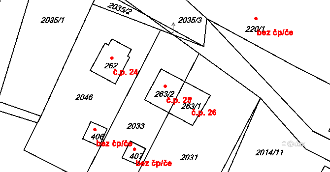 Světví 25, Horní Stropnice na parcele st. 263/2 v KÚ Horní Stropnice, Katastrální mapa