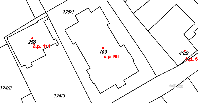 Unčovice 90, Litovel na parcele st. 189 v KÚ Unčovice, Katastrální mapa