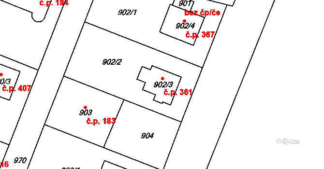 Satalice 361, Praha na parcele st. 902/3 v KÚ Satalice, Katastrální mapa