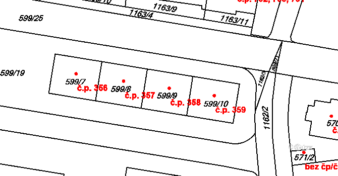 Prosek 358, Praha na parcele st. 599/9 v KÚ Prosek, Katastrální mapa