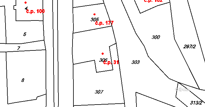 Dolní Libchava 31, Česká Lípa na parcele st. 306 v KÚ Dolní Libchava, Katastrální mapa