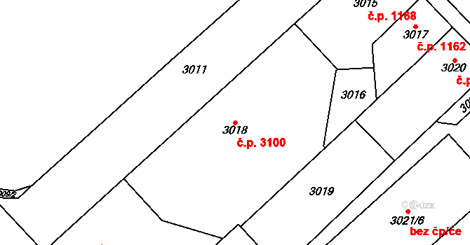 Chomutov 3100 na parcele st. 3018 v KÚ Chomutov I, Katastrální mapa