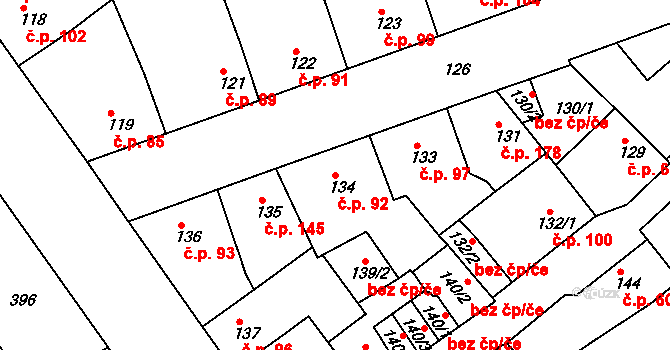 Újezdské Předměstí 92, Bílina na parcele st. 134 v KÚ Bílina-Újezd, Katastrální mapa