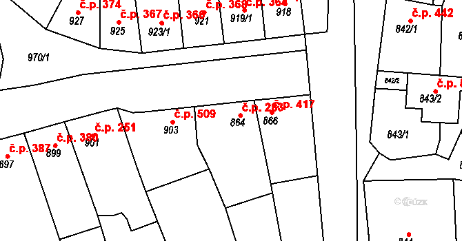 Blučina 283 na parcele st. 864 v KÚ Blučina, Katastrální mapa