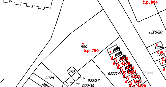 Ivančice 760 na parcele st. 800 v KÚ Ivančice, Katastrální mapa