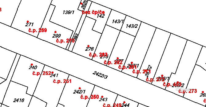 Rosice 282 na parcele st. 275 v KÚ Rosice u Brna, Katastrální mapa