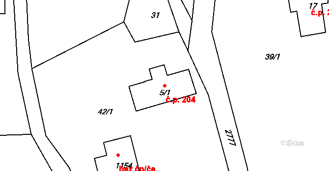 Rudník 204 na parcele st. 5/1 v KÚ Rudník, Katastrální mapa