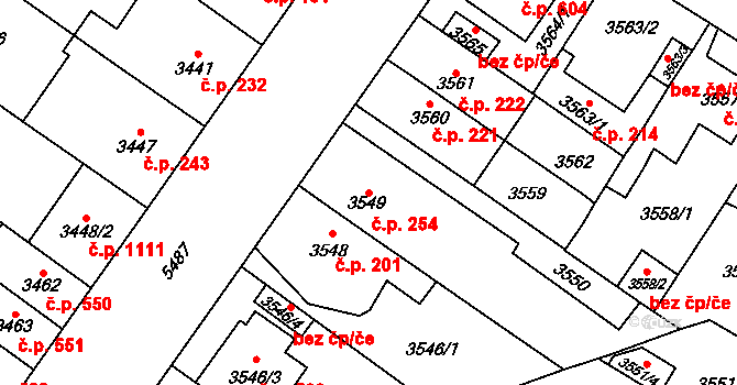 Božkov 254, Plzeň na parcele st. 3549 v KÚ Plzeň, Katastrální mapa