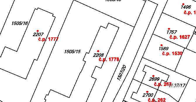 Česká Třebová 1778 na parcele st. 2208 v KÚ Česká Třebová, Katastrální mapa