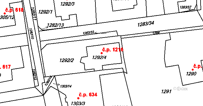Prostřední Suchá 1216, Havířov na parcele st. 1292/4 v KÚ Prostřední Suchá, Katastrální mapa