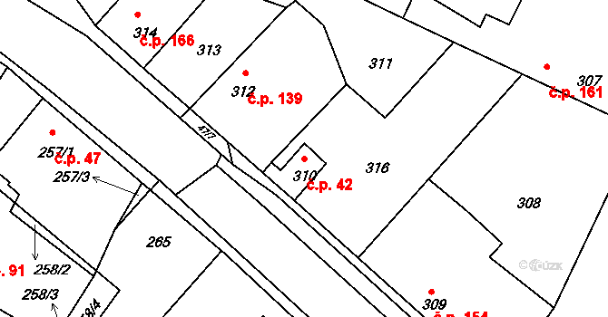 Velké Chvalovice 42, Pečky na parcele st. 310 v KÚ Velké Chvalovice, Katastrální mapa