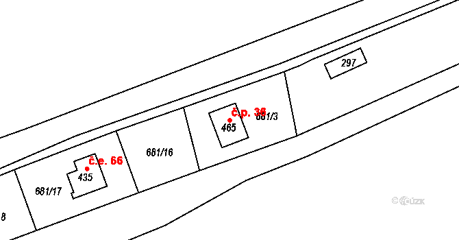 Halouny 36, Svinaře na parcele st. 465 v KÚ Svinaře, Katastrální mapa