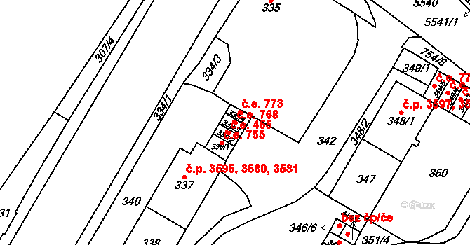 Chomutov 768 na parcele st. 336/3 v KÚ Chomutov I, Katastrální mapa