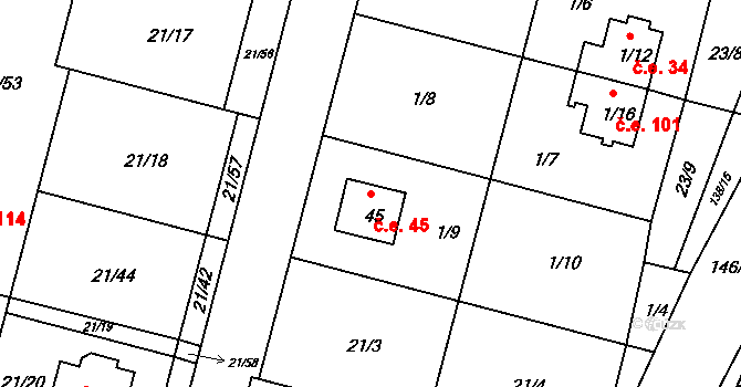 Vadkovice 45, Chbany na parcele st. 45 v KÚ Vadkovice, Katastrální mapa